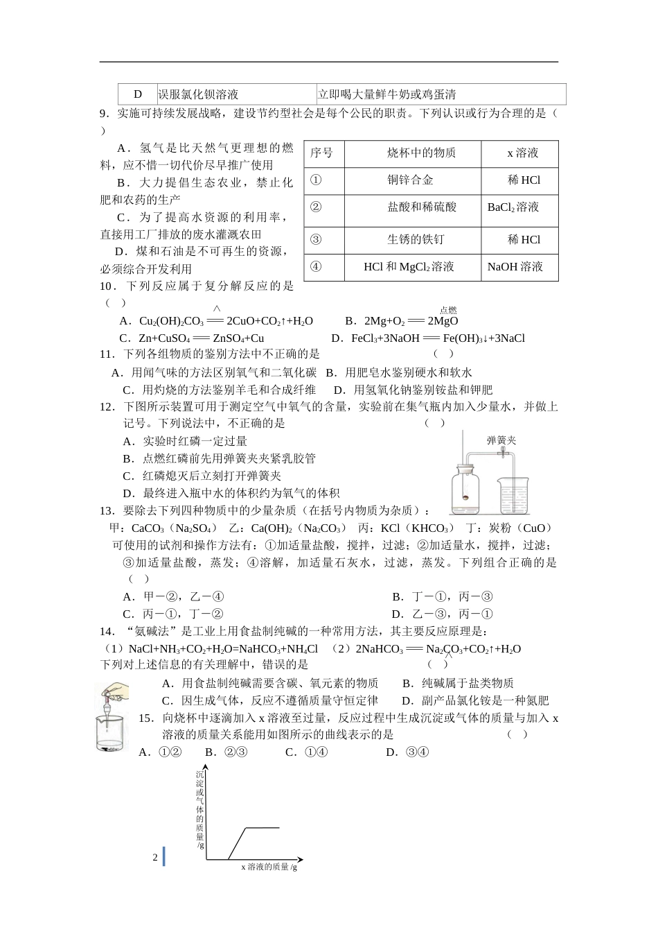 2009年云南省昆明市中考化学试题及答案(word).doc_第2页