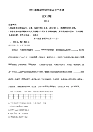 山东省潍坊市2021年中考语文试题.doc