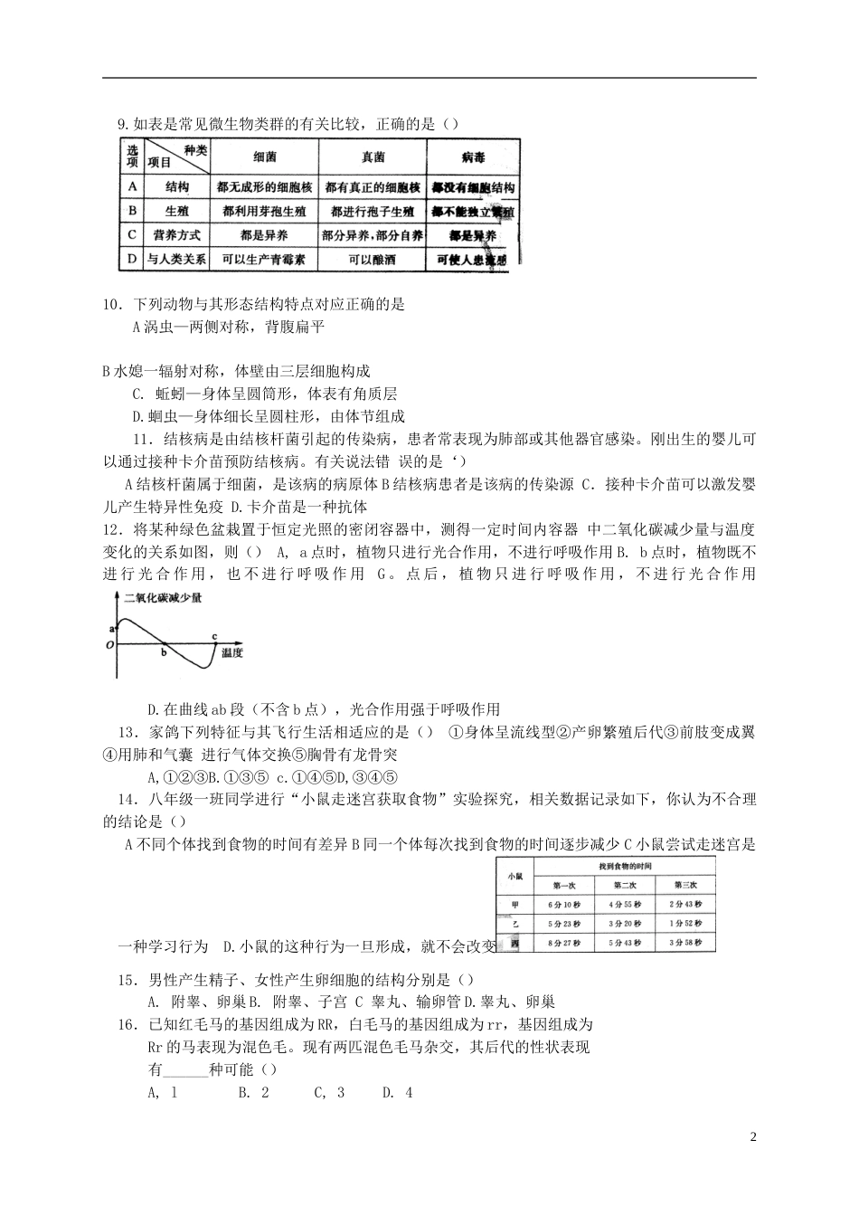 山东省淄博市2017年中考生物真题试题（含答案）.doc_第2页