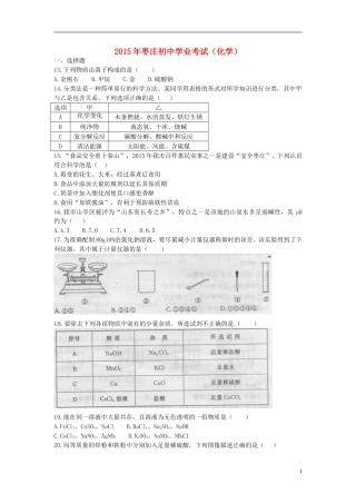山东省枣庄市2015年中考化学真题试题（含扫描答案）.doc