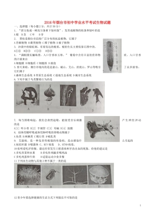 山东省烟台市2016年中考生物真题试题（含答案）.doc