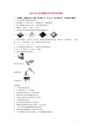 山东省潍坊市2016年中考化学真题试题（含解析）.DOC