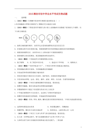 山东省潍坊市2015年中考生物真题试题（含扫描答案）.doc