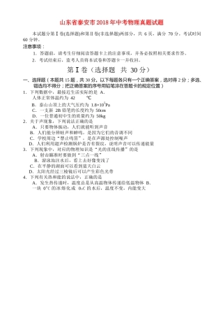 山东省泰安市2018年中考物理真题试题（含答案）.doc
