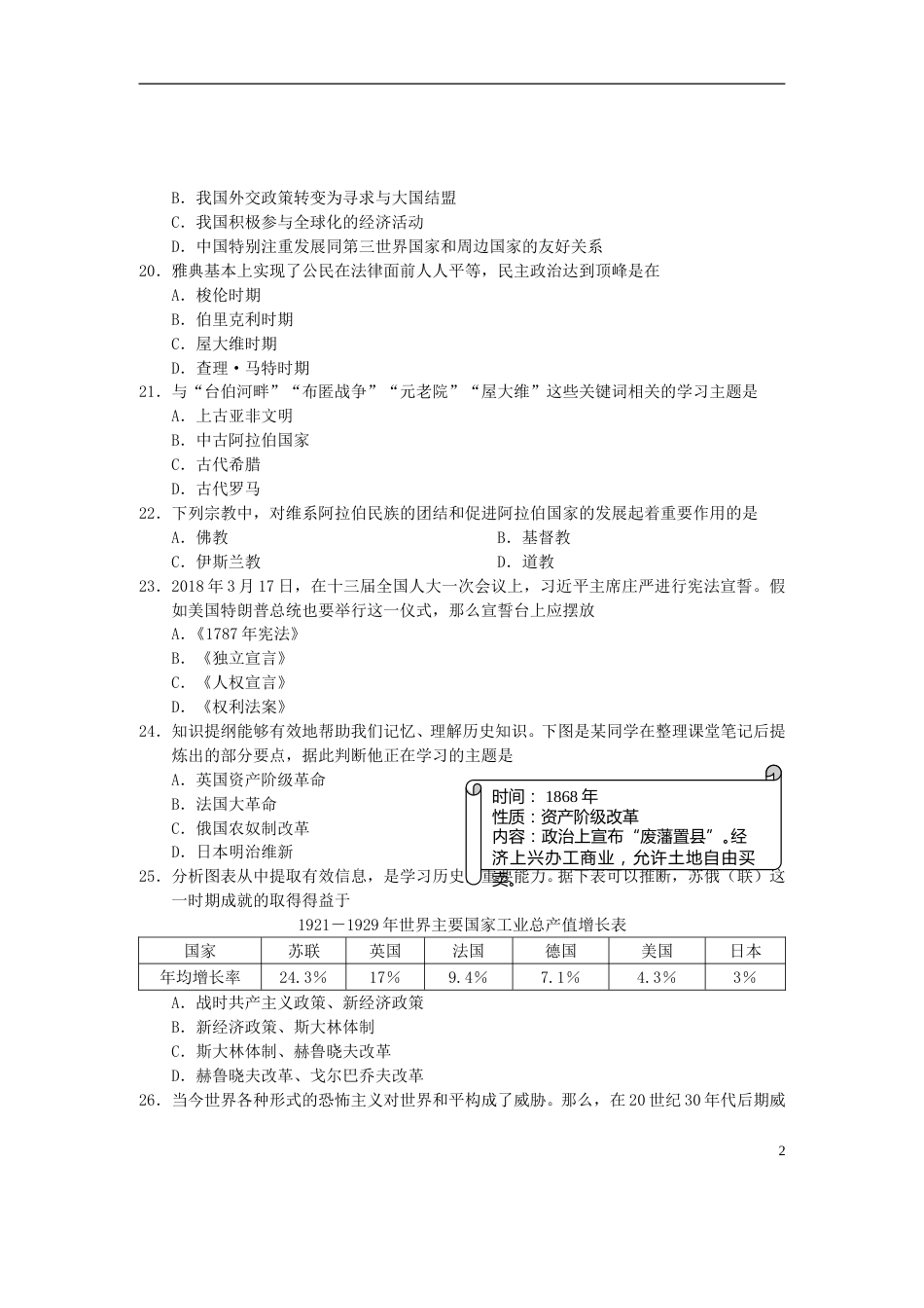 四川省乐山市2018年中考历史真题试题（含答案）.doc_第2页