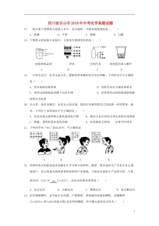 四川省乐山市2018年中考化学真题试题（含答案）.doc