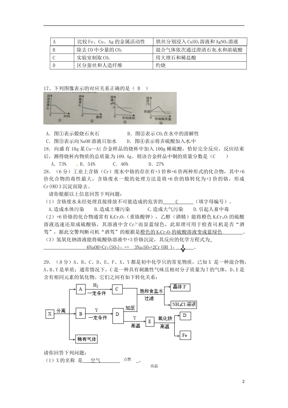 四川省德阳市2017年中考化学真题试题（含答案）.DOC_第2页