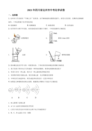四川省达州市2021年中考化学试题（原卷版）.doc
