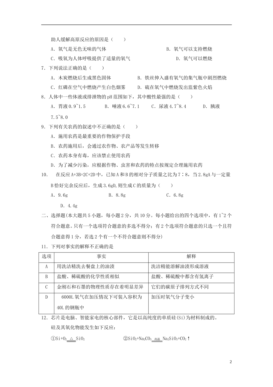 天津市2018年中考化学真题试题（含答案）.doc_第2页