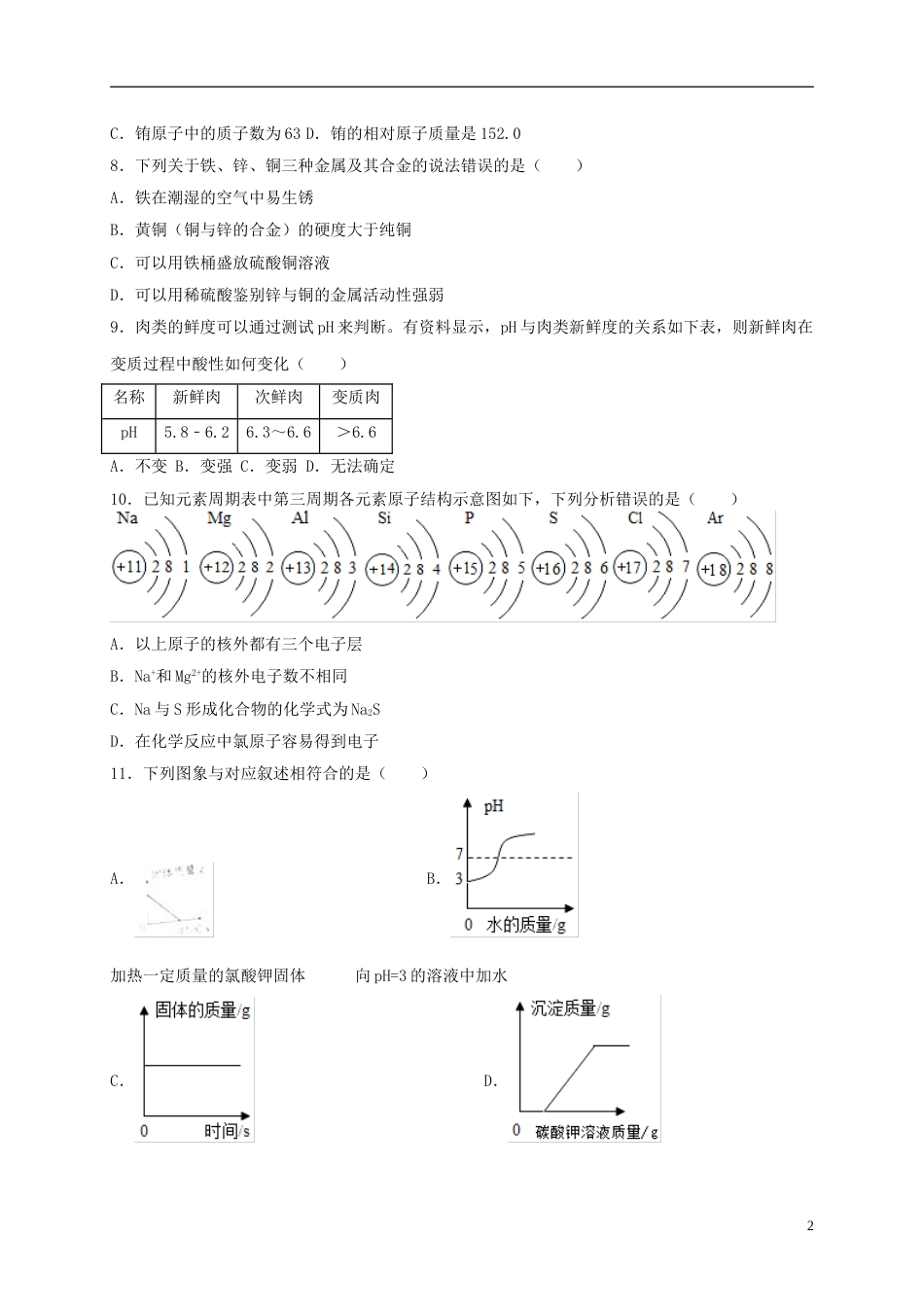 四川省自贡市2018年中考化学真题试题（含答案）.doc_第2页