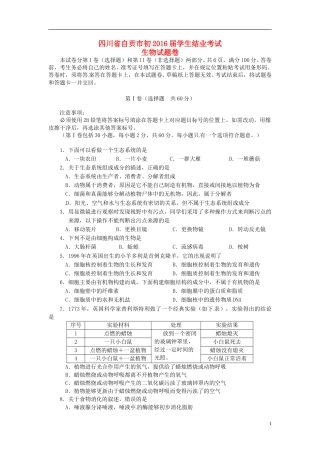 四川省自贡市2015年中考生物真题试题（含答案）.doc