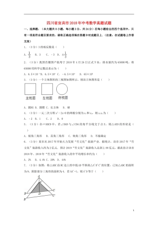 四川省宜宾市2018年中考数学真题试题（含解析）.doc
