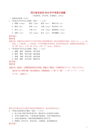 四川省宜宾市2016年中考语文真题（含解析）.doc