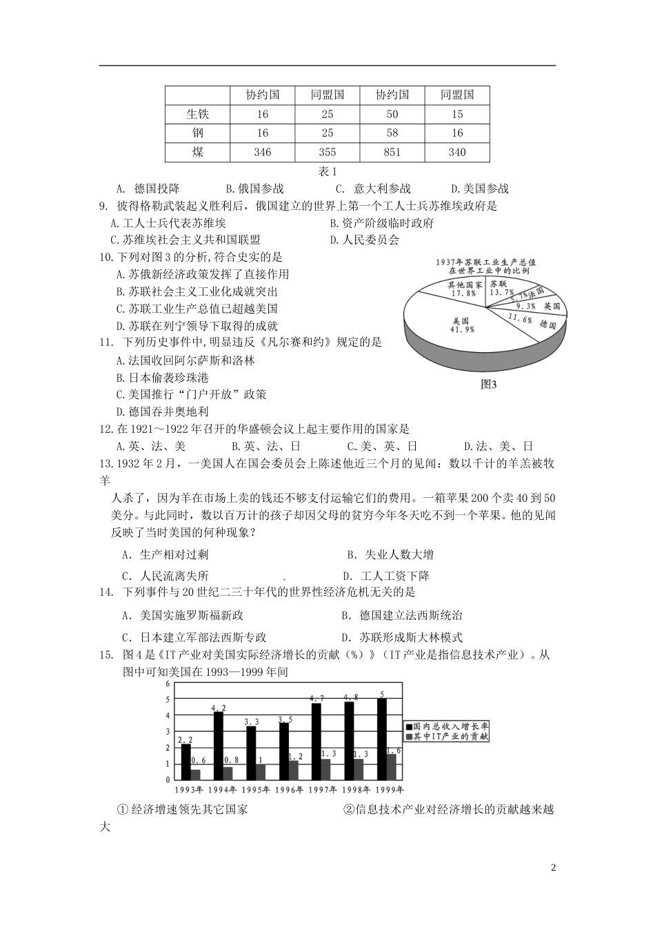 四川省雅安市2015年中考历史真题试题（含答案）.doc_第2页
