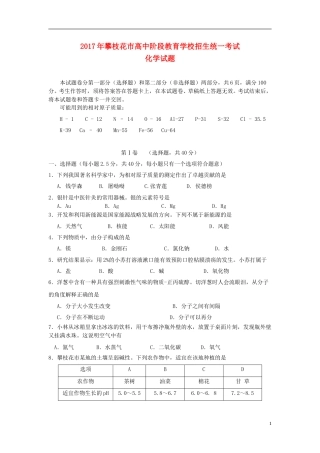 四川省攀枝花市2017年中考化学真题试题（含答案）.DOC