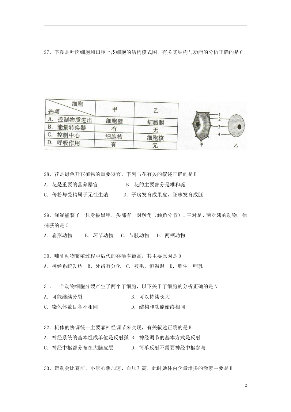 四川省绵阳市2018年中考生物真题试题（含答案）.doc_第2页