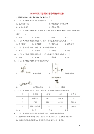 四川省眉山市2019年中考化学真题试题（含解析）.doc