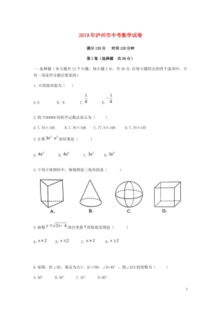 四川省泸州市2019年中考数学真题试题.docx