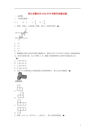 浙江省衢州市2018年中考数学真题试题（含扫描答案）.doc