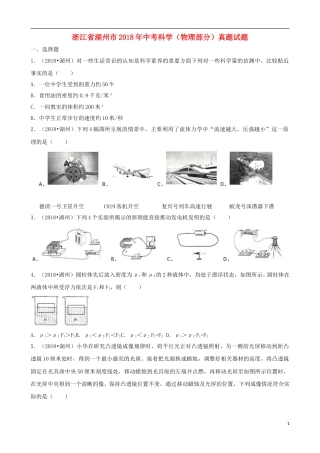 浙江省湖州市2018年中考科学（物理部分）真题试题（含解析）.doc
