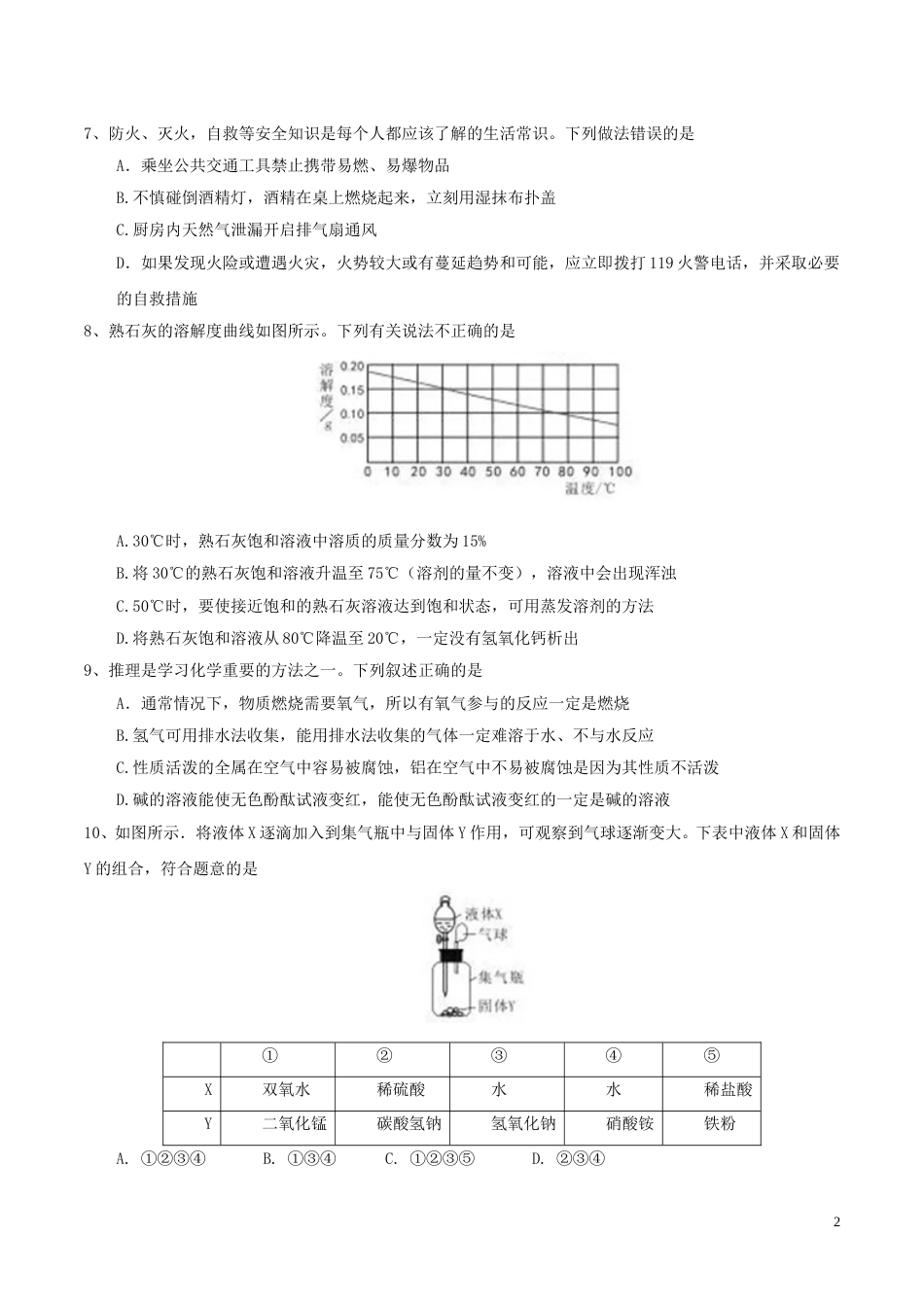 新疆乌鲁木齐市2017年中考化学真题试题（含答案）.DOC_第2页