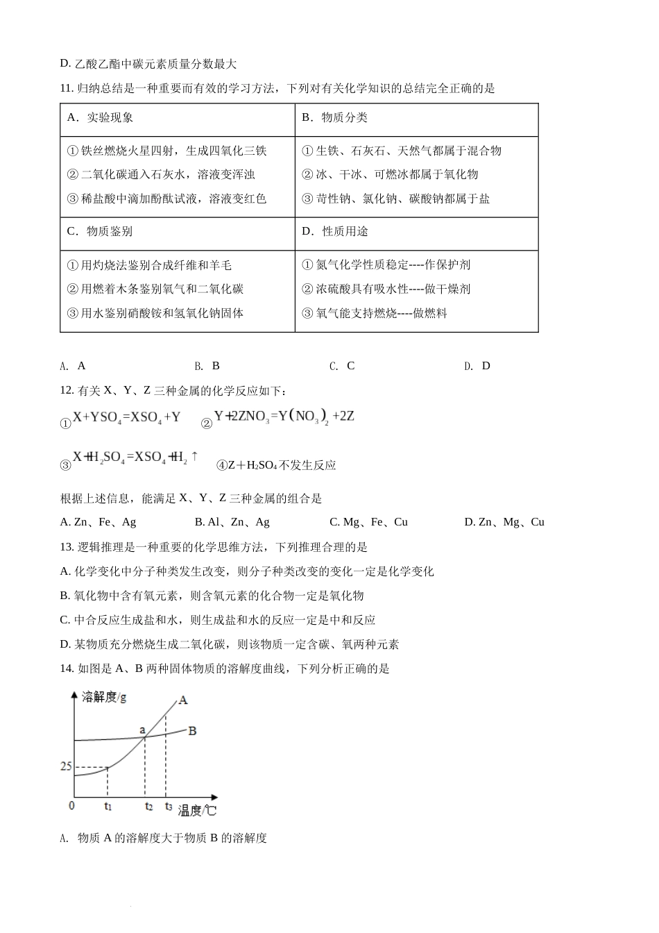 精品解析：山东省聊城市2021年中考化学试题（原卷版）.docx_第3页