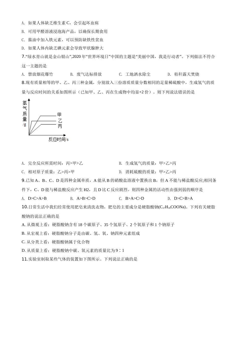 精品解析：山东省滨州市2020年中考化学试题（原卷版）.doc_第2页
