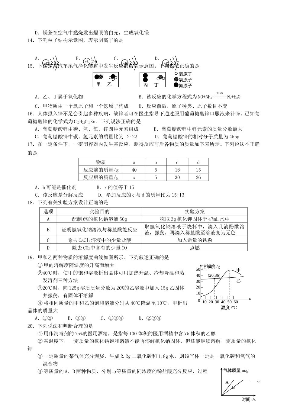 云南省2019年中考化学真题试题.doc_第2页
