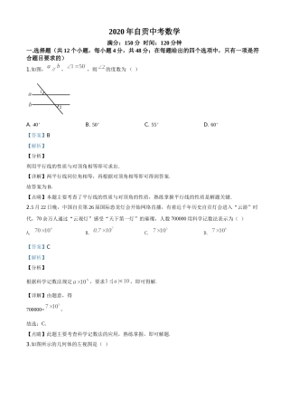 精品解析：四川省自贡市2020年中考数学试题（解析版）.doc