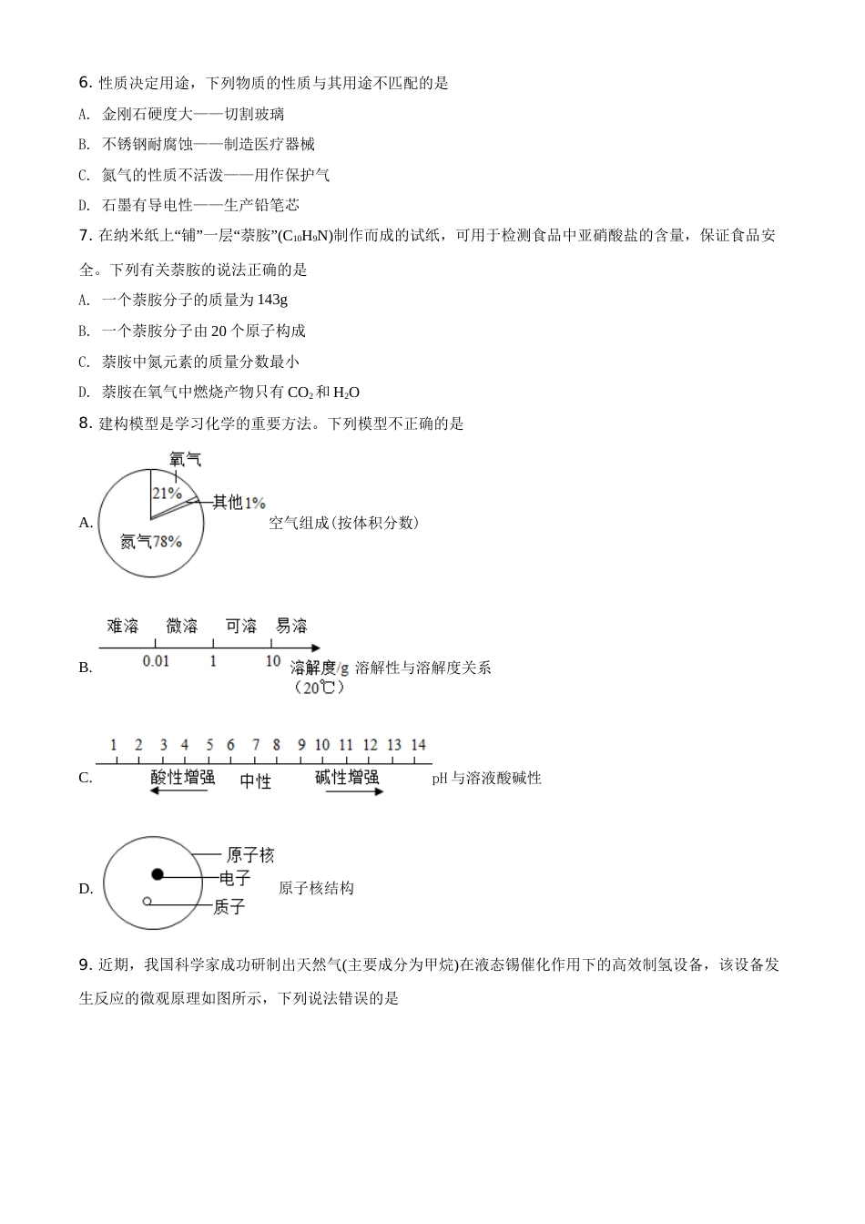 精品解析：四川省乐山市2021年中考化学试题（原卷版）.doc_第2页