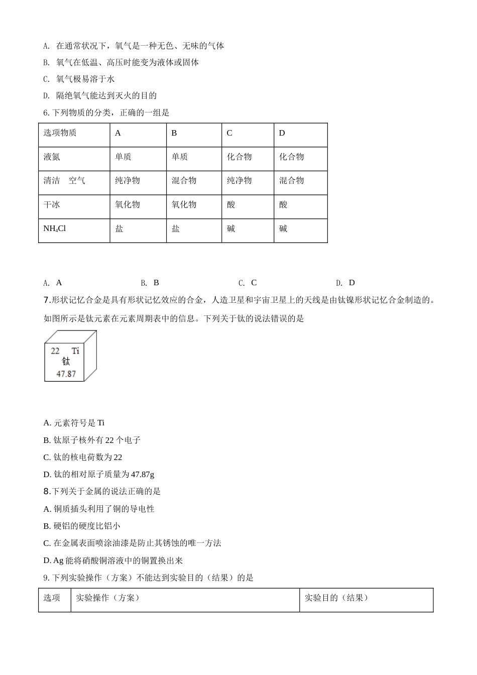 精品解析：四川省广安市2020年中考化学试题（原卷版）.doc_第2页