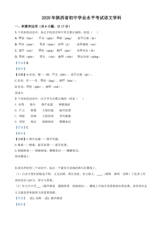 精品解析：陕西省2020年中考语文试题（解析版）.doc