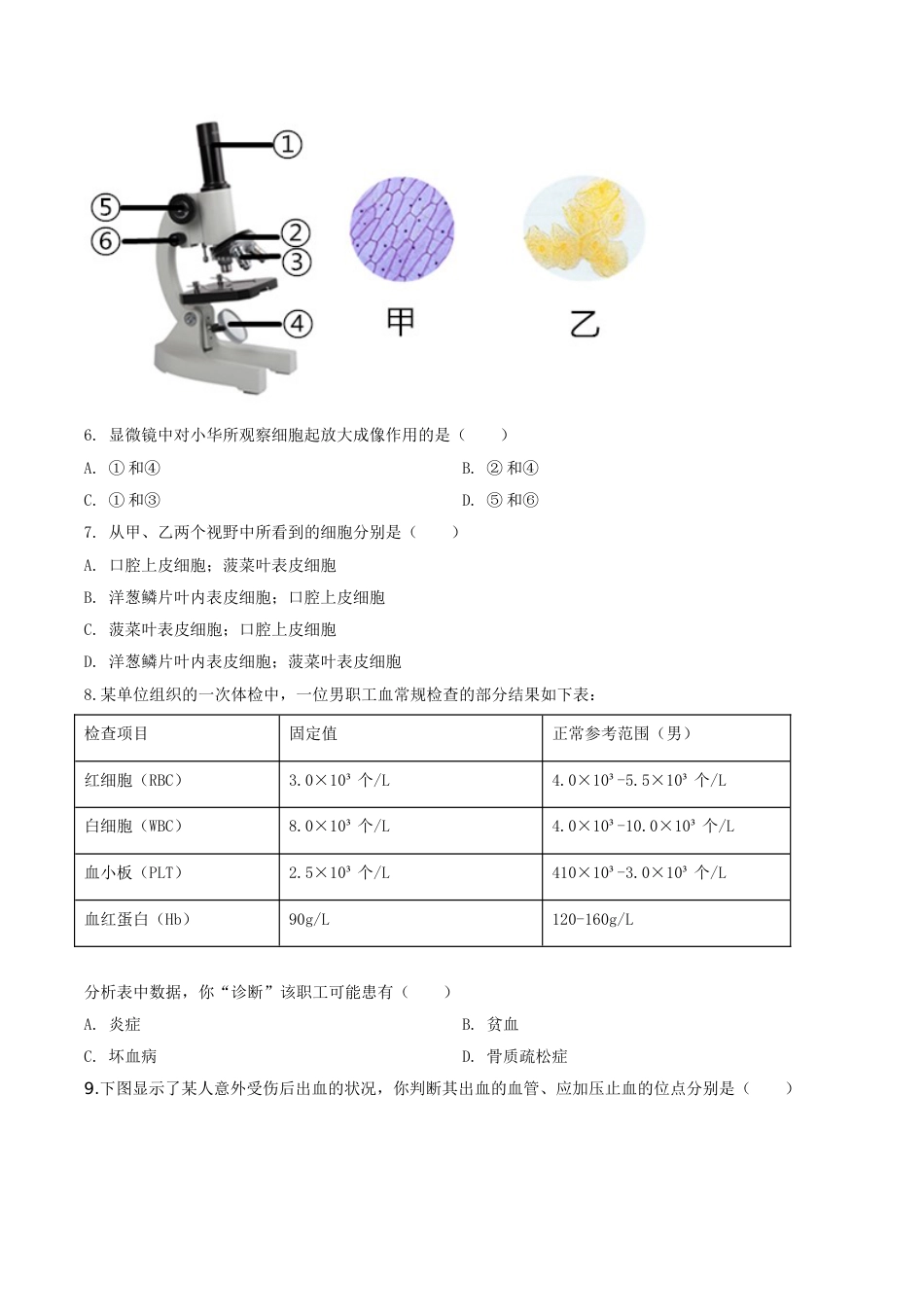 精品解析：山西省阳泉市2020年中考生物试题（原卷版）.doc_第2页