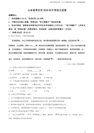 精品解析：山东省枣庄市2020年中考语文试题（原卷版）.doc