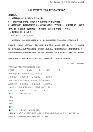 精品解析：山东省枣庄市2020年中考语文试题（解析版）.doc
