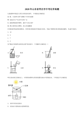 精品解析：山东省枣庄市2020年中考化学试题（原卷版）.doc