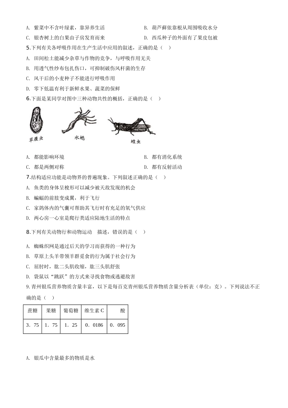 精品解析：山东省潍坊市2020年中考生物试题（原卷版）.doc_第2页