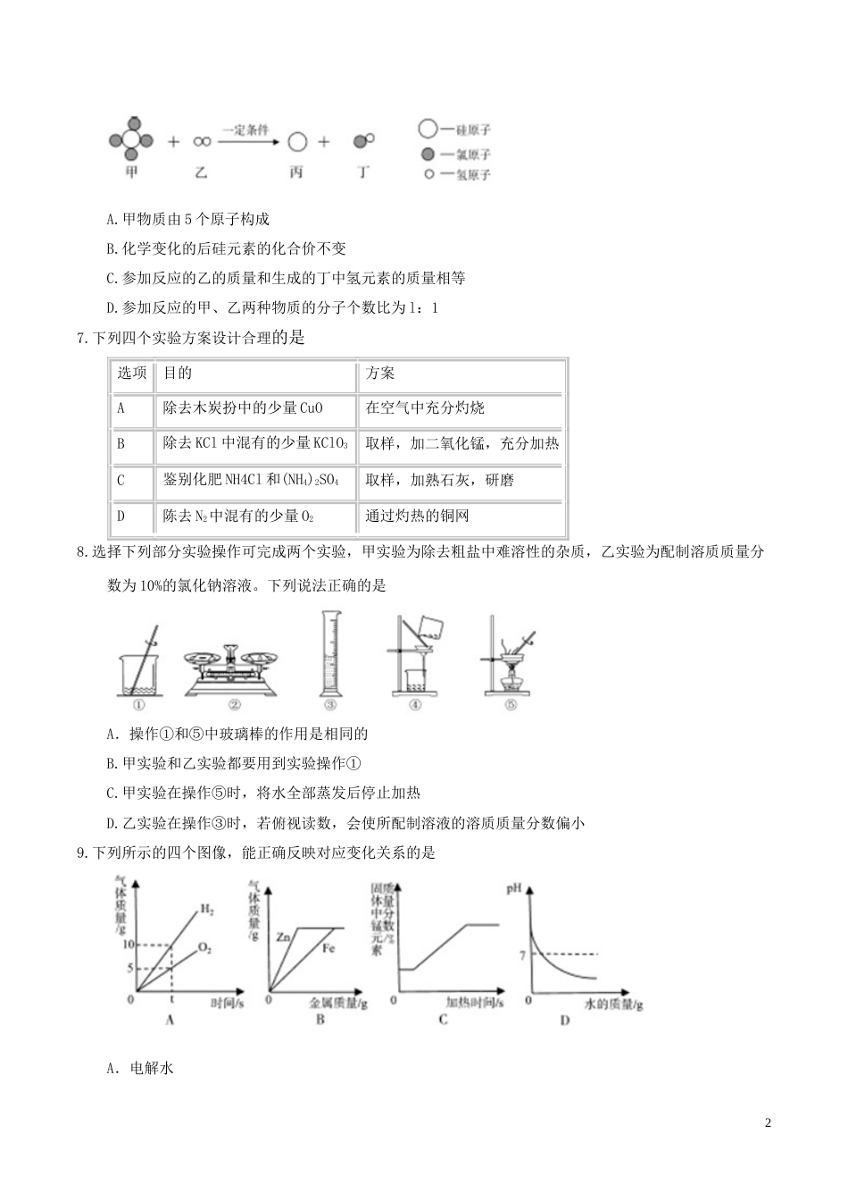 内蒙古呼和浩特市2017年中考化学真题试题（含答案）.DOC_第2页