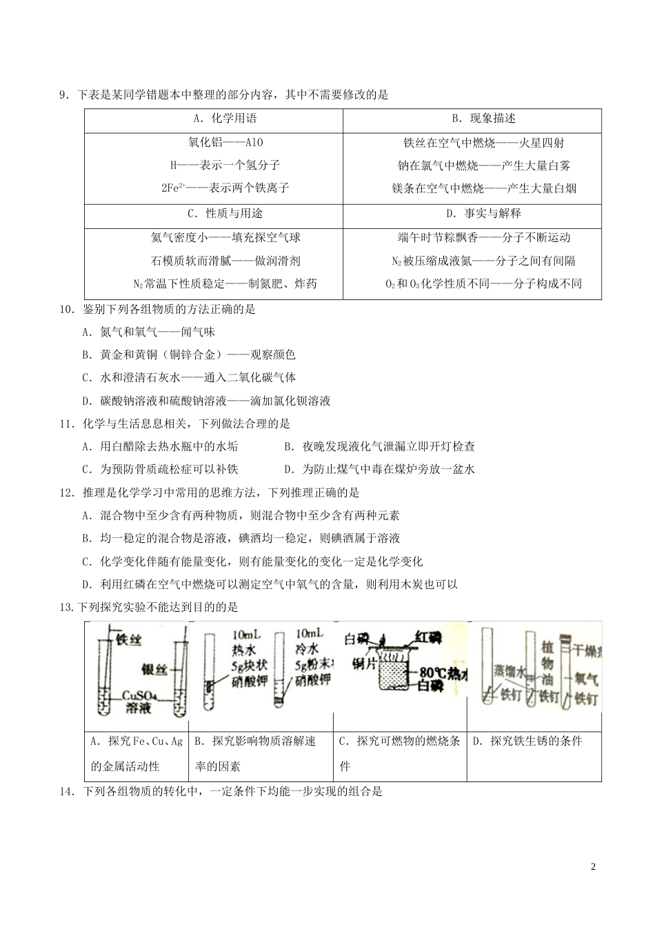 内蒙古赤峰市2017年中考化学真题试题（含答案）.DOC_第2页