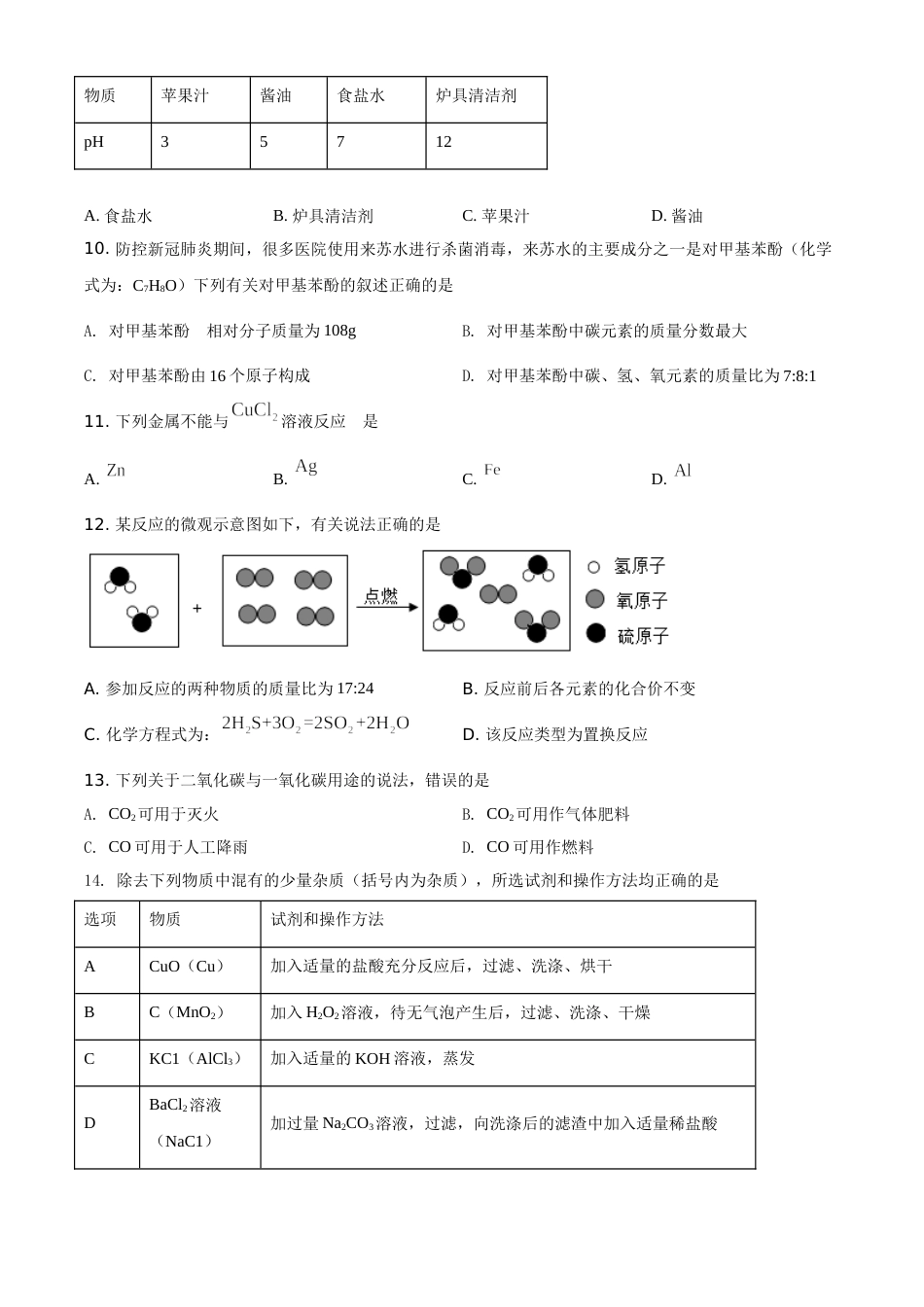 辽宁省营口市2021年中考化学试题（原卷版）.doc_第2页