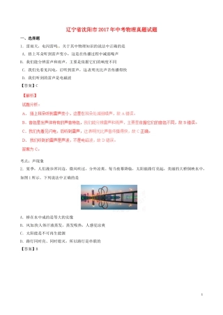 辽宁省沈阳市2017年中考物理真题试题（含解析）.DOC