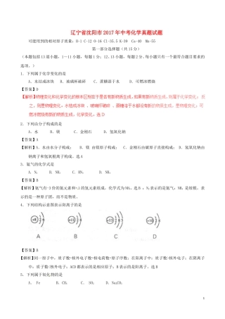 辽宁省沈阳市2017年中考化学真题试题（含解析）.DOC