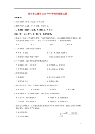 辽宁省大连市2018年中考物理真题试题（含答案）.doc