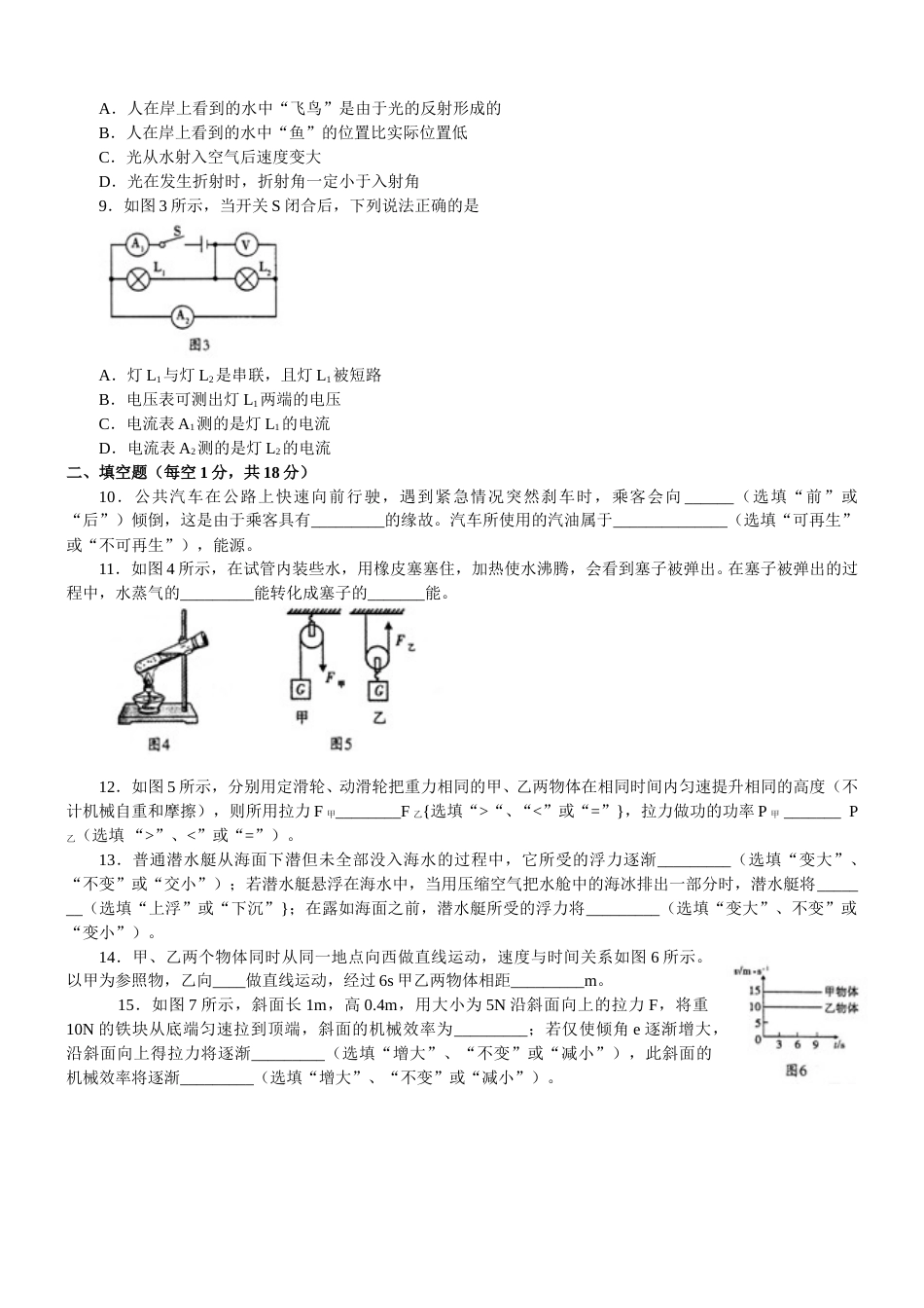 辽宁沈阳2013中考试题物理卷(含答案).doc_第2页