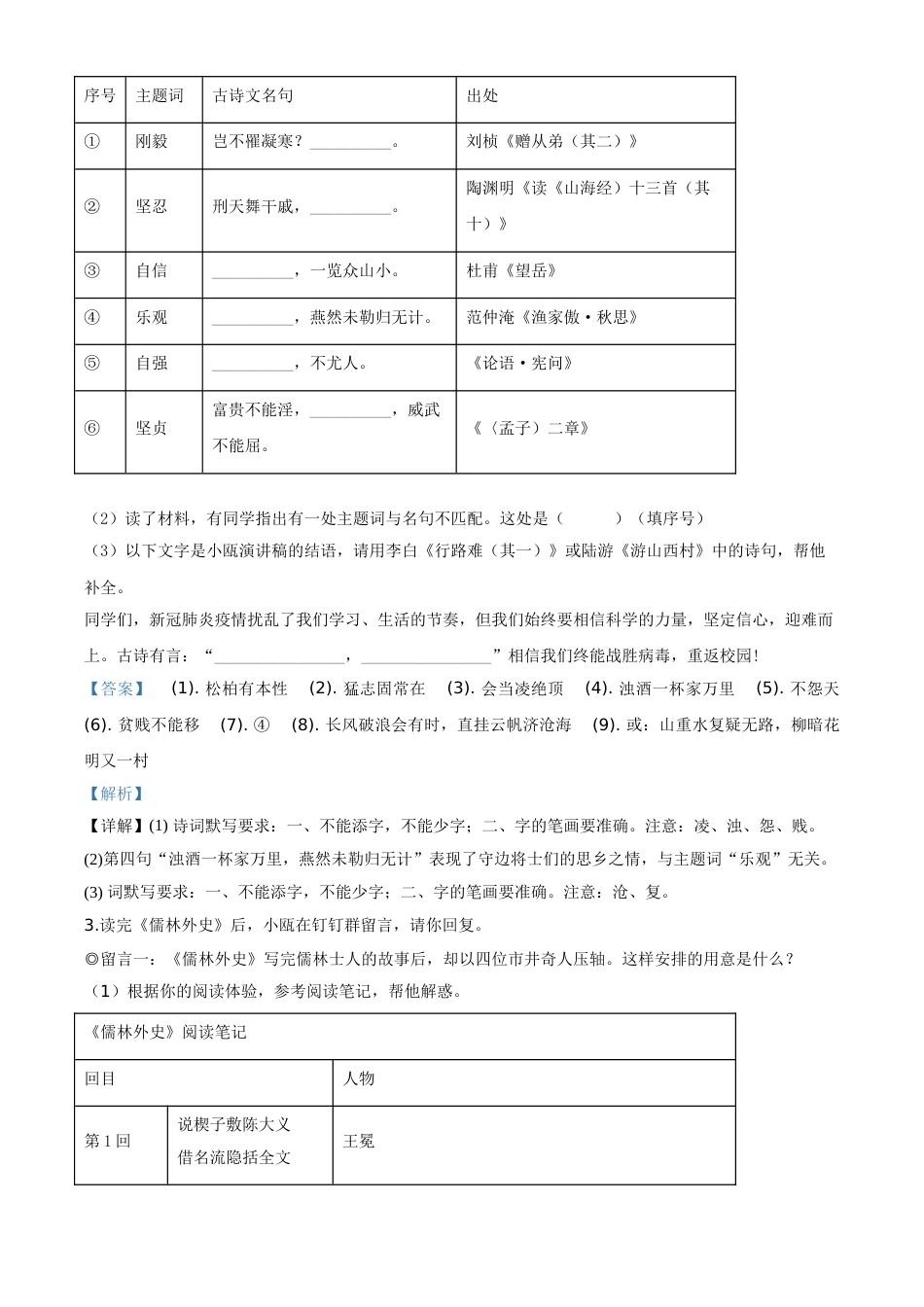 精品解析：浙江省温州市2020年中考语文试题（解析版）.doc_第2页