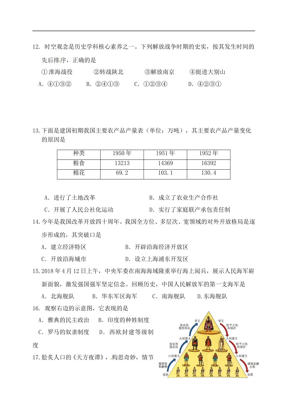山东省东营市2018年中考历史真题试题（含答案）.doc_第3页