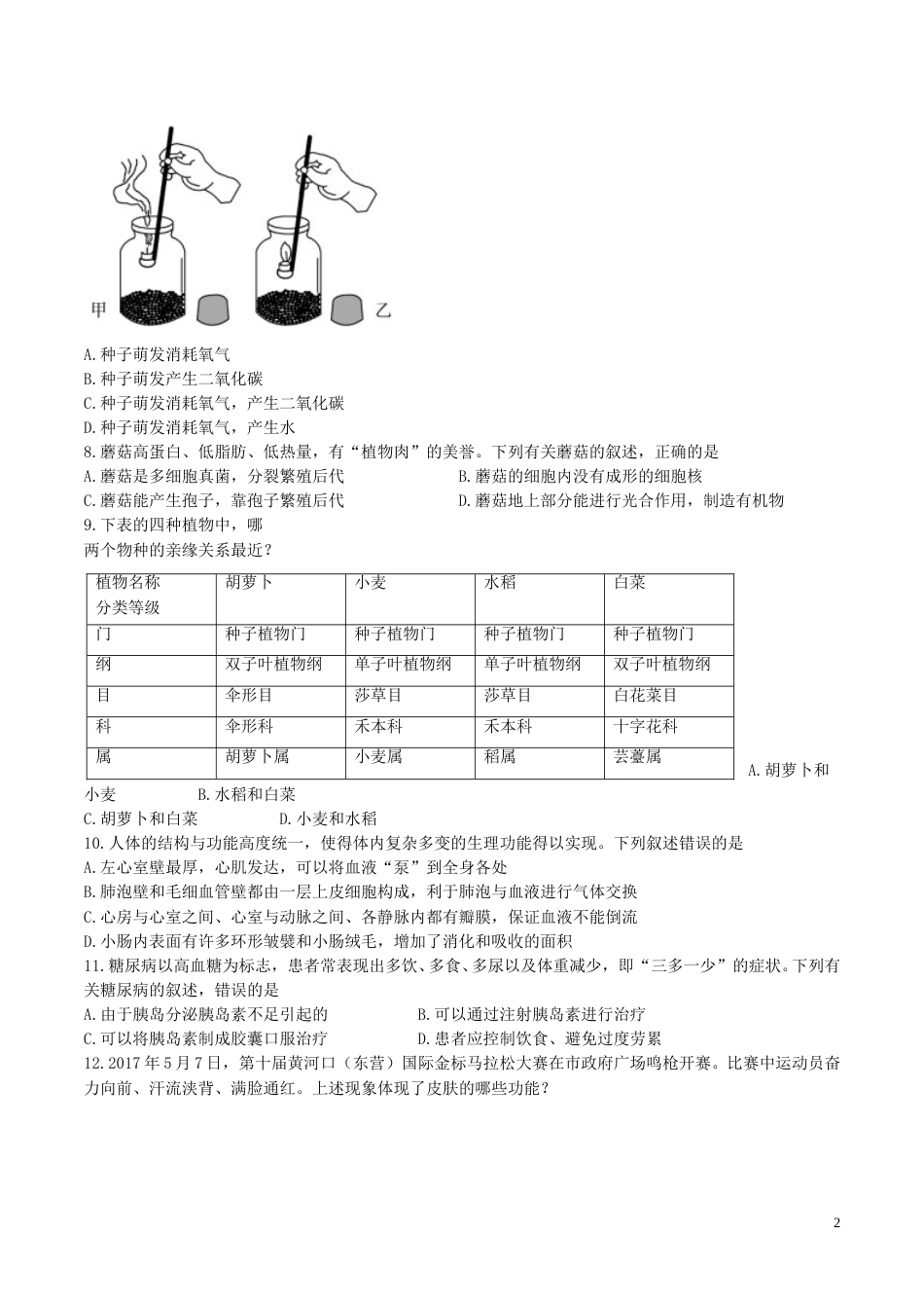 山东省东营市2017年中考生物真题试题（含答案）.doc_第2页