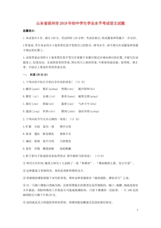 山东省滨州市2019年中考语文真题试题.doc