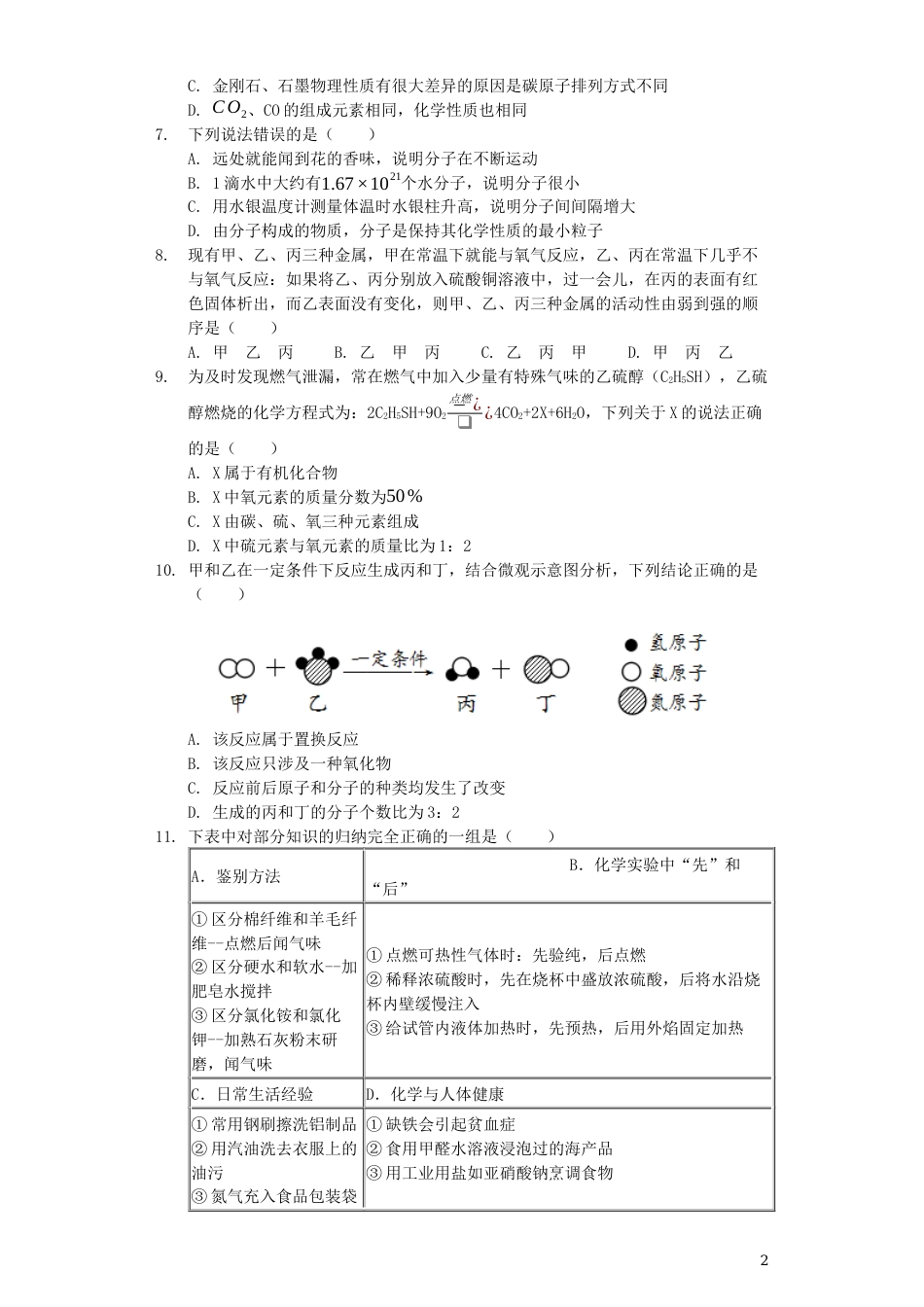 青海省西宁市2019年中考化学真题试题（含解析）.docx_第2页