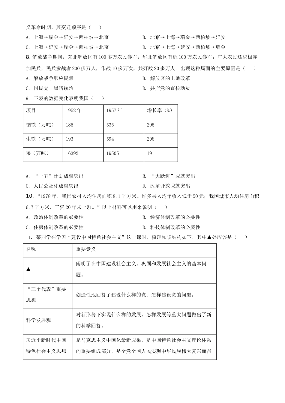 内蒙古自治区赤峰市2021年中考历史试题（原卷版）.doc_第2页